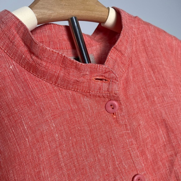 FLAX | Mandarin Collar Button Down Lightweight Shirt Orange Red Lagenlook - Picture 4 of 6